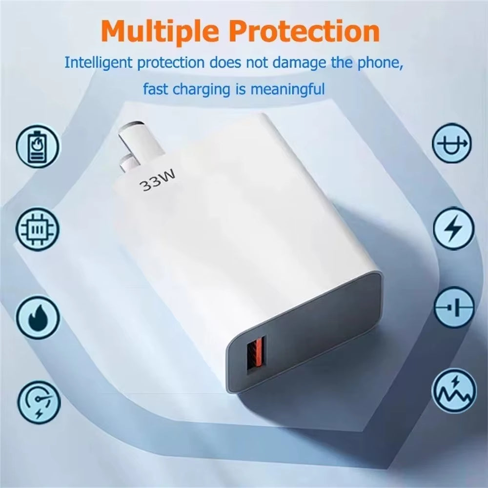 33W USB Fast Charger Quick Charge Mobile Phone Power Adapter for Xiaomi Redmi Note 13 12 11 10 Iphone Samsung EU/US Plug Charger