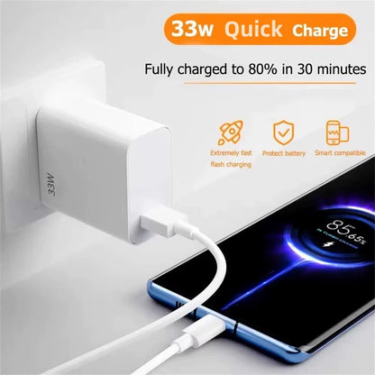 33W USB Fast Charger Quick Charge Mobile Phone Power Adapter for Xiaomi Redmi Note 13 12 11 10 Iphone Samsung EU/US Plug Charger