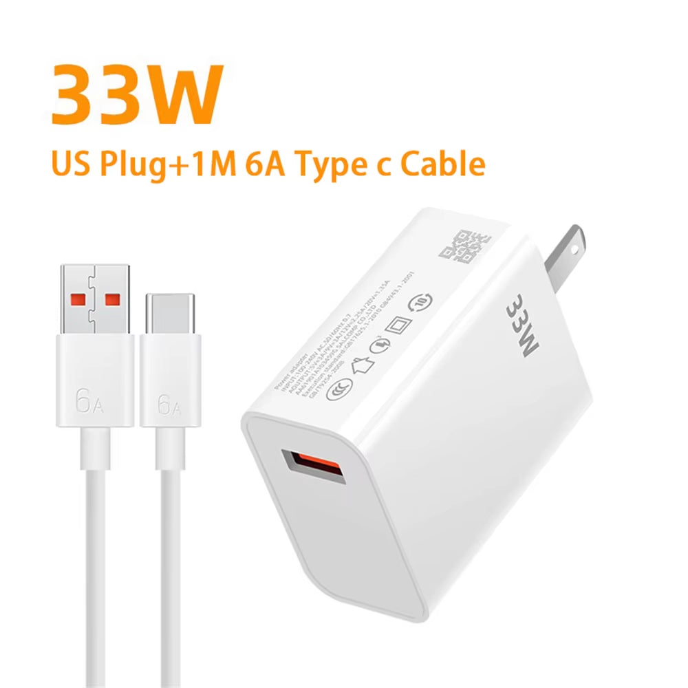 33W USB Fast Charger Quick Charge Mobile Phone Power Adapter for Xiaomi Redmi Note 13 12 11 10 Iphone Samsung EU/US Plug Charger